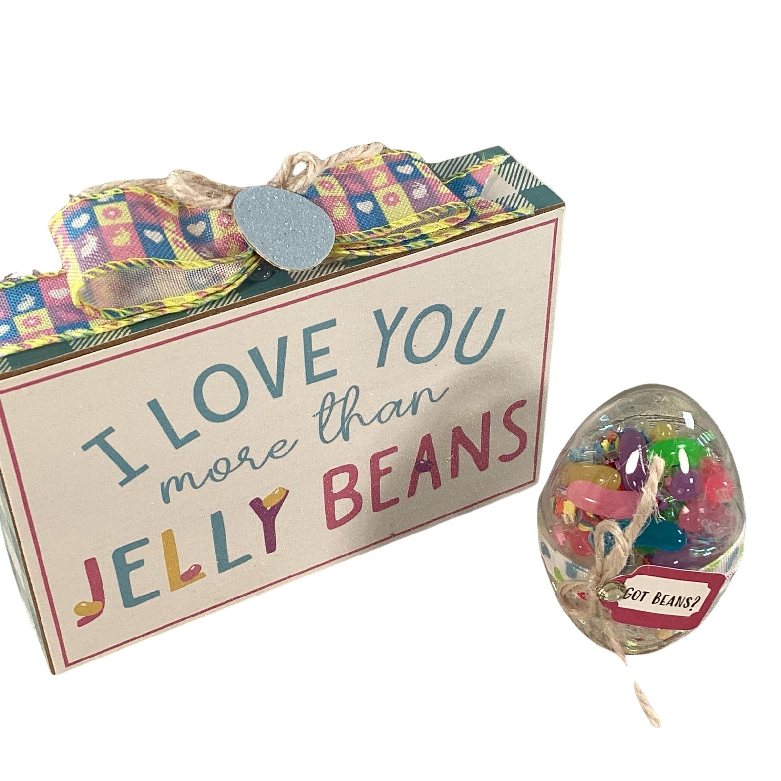 AGD Easter Decor - Clear Egg Shaker Love More Jelly Beans Sign 2pc