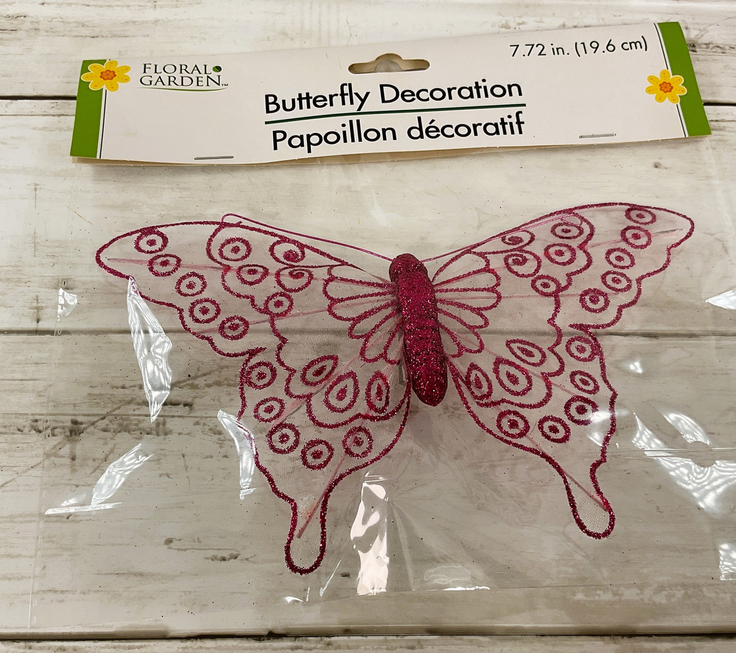 DT Spring Craft Decor - Glitter Floral Garden Butterfly Clips 4pc