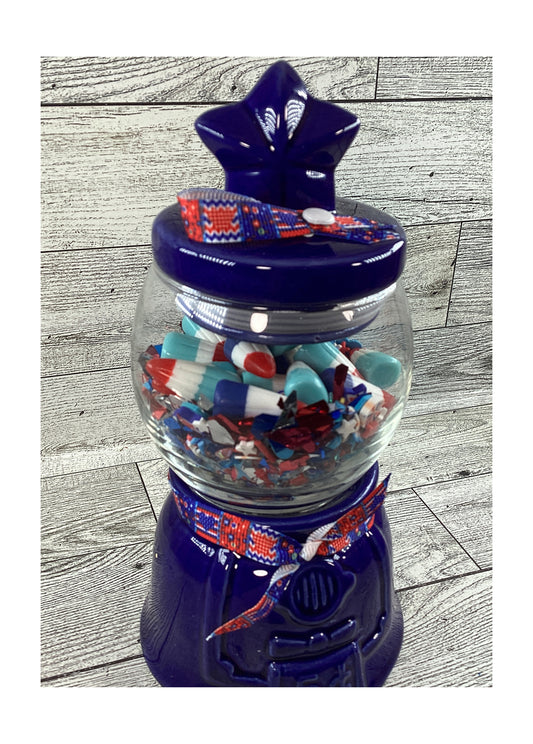 AGD Patriotic Decor - Small Ceramic Blue Gumball Jar Resin Fake Candy Corn