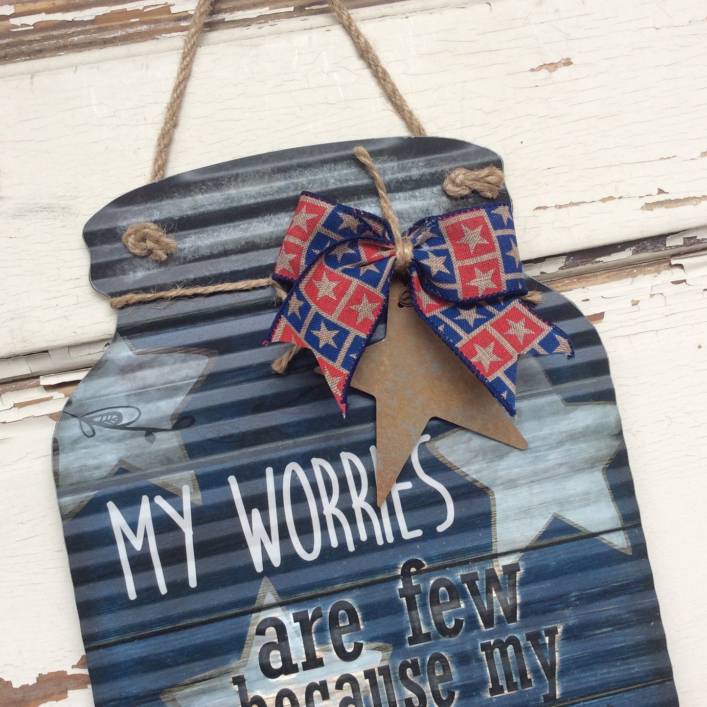 AGD Patriotic Decor - Prim Corrugated Metal Blessings Mason Jar Sign