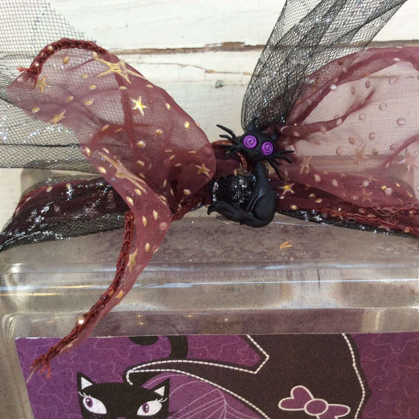 Halloween Decor - Witch Girl Black Cat Lighted Glass Block