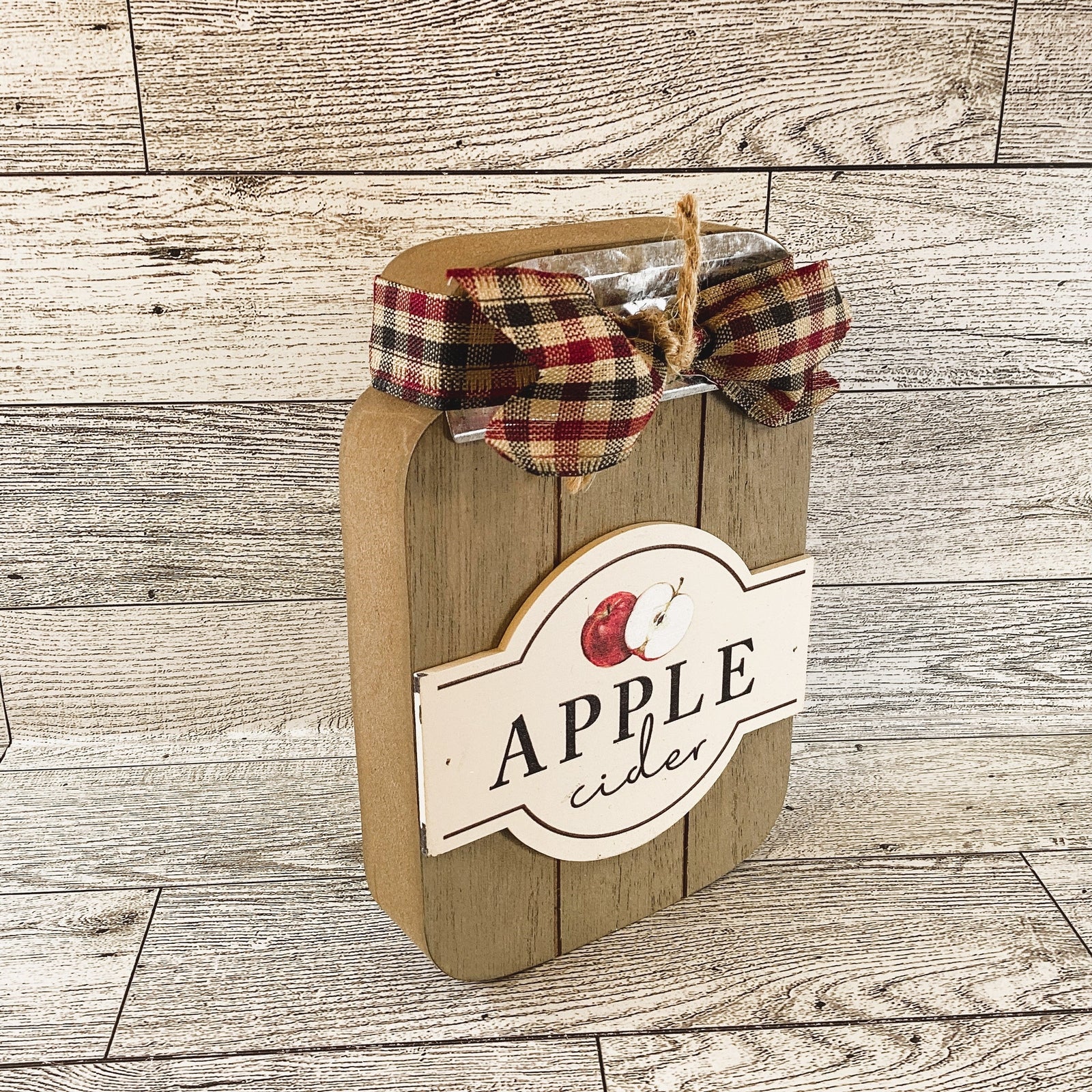 AGD Fall Decor - Chunky Wood Apple and Cider Jar 2pc Set