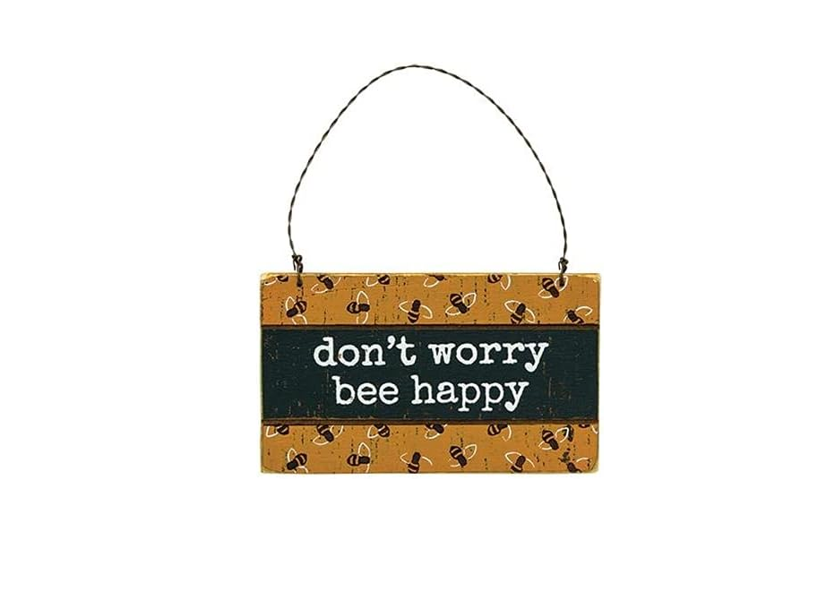 PBK Spring Decor - Prim Don't Worry Bee Happy Debossed Ornament