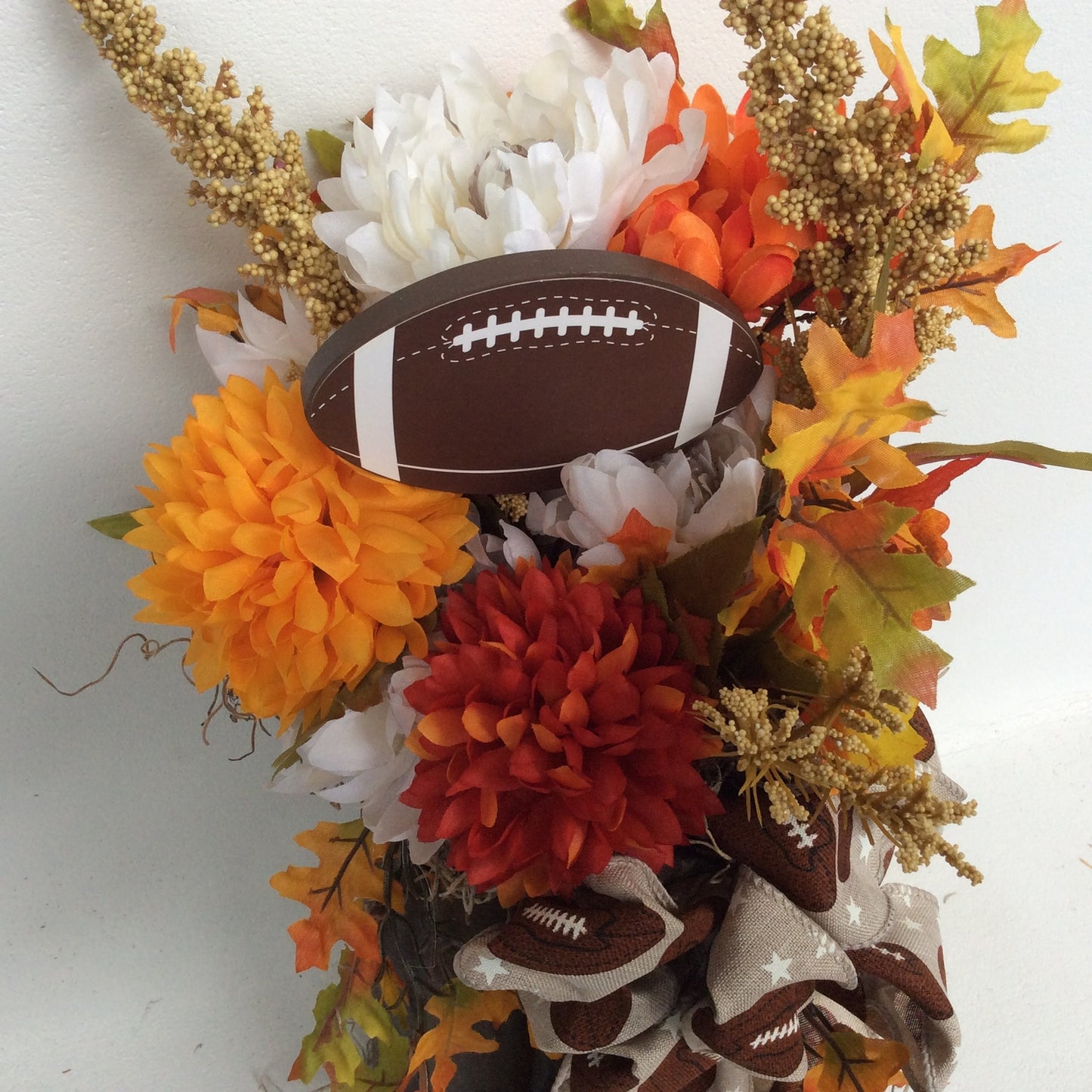 AGD Fall Decor - Football Mums Pumpkin Filled Artificial Floral Display