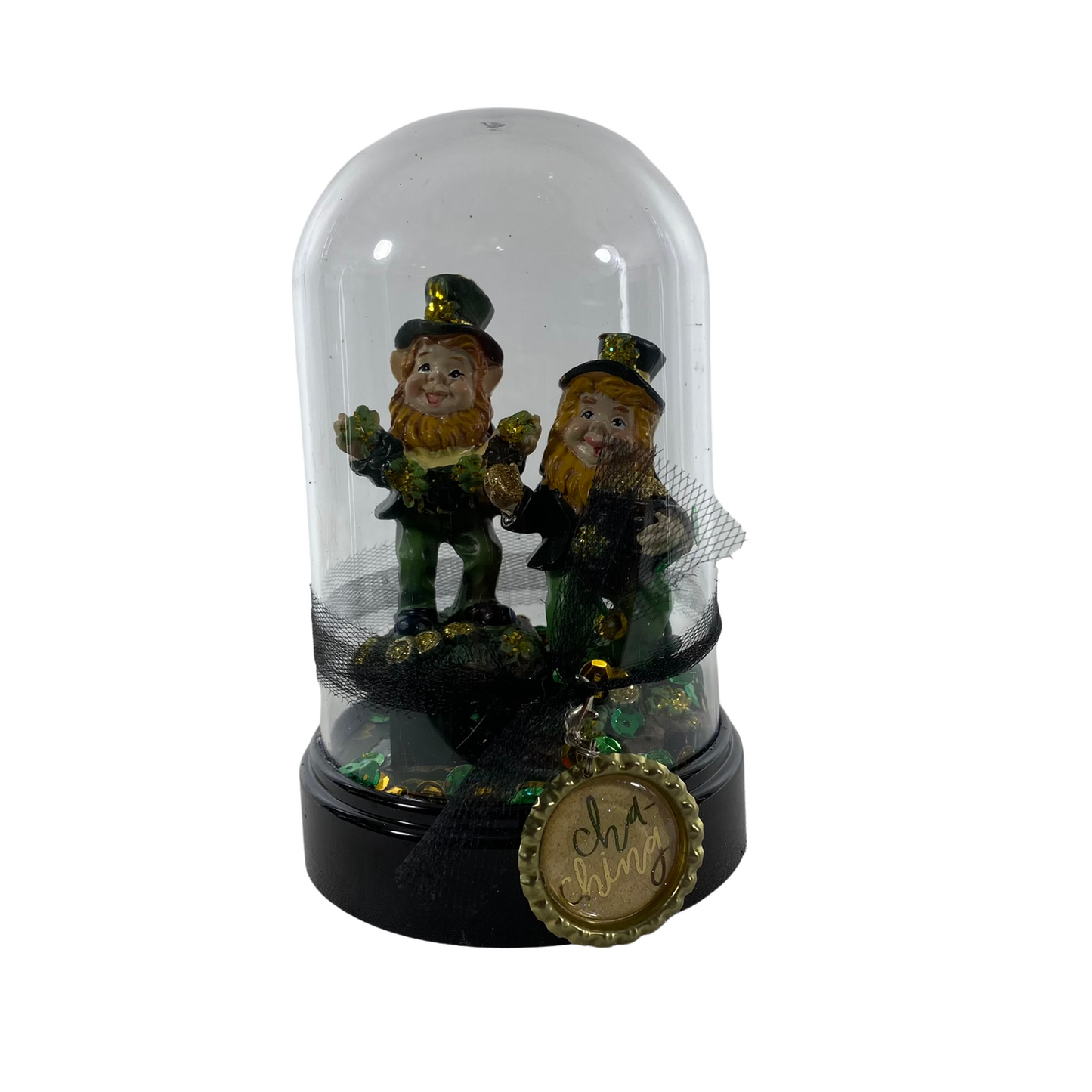 AGD St Patrick Decor - Resin Leprechaun Plastic Cloche 6 inch Dome