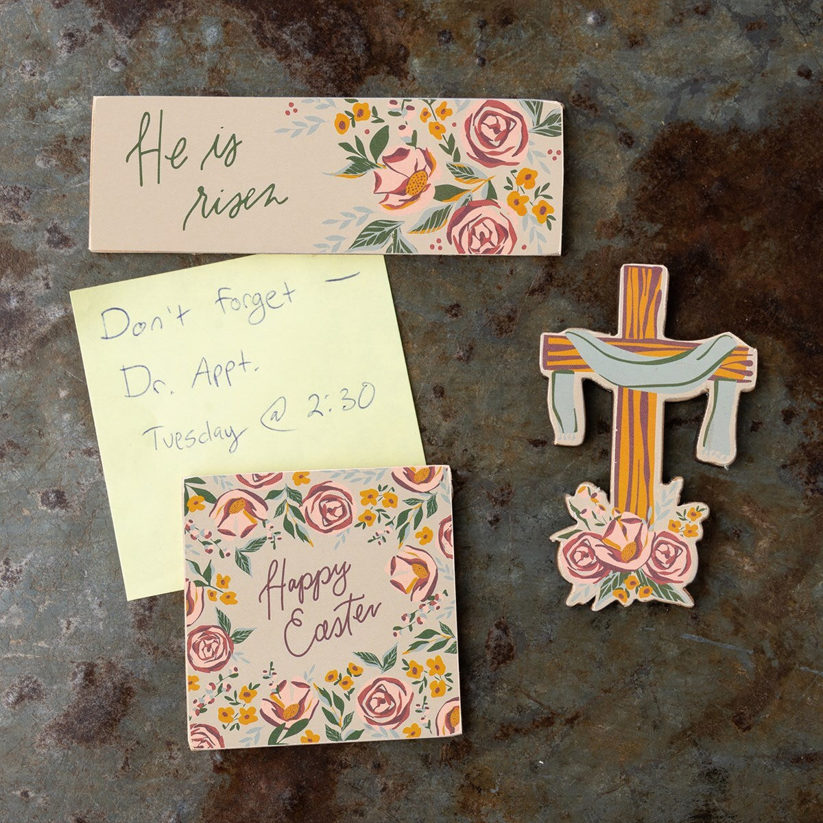 PBK Easter Decor - He is Risen Cross Magnet Memo 3pc Set