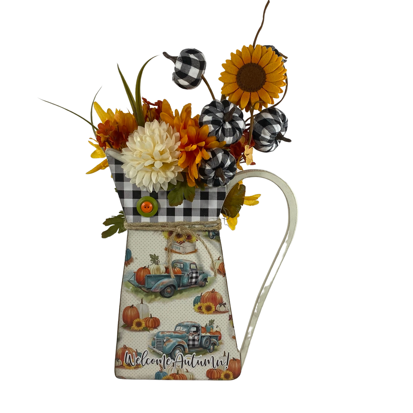 AGD Fall Decor - Welcome Autumn Floral Wood Pitcher Display