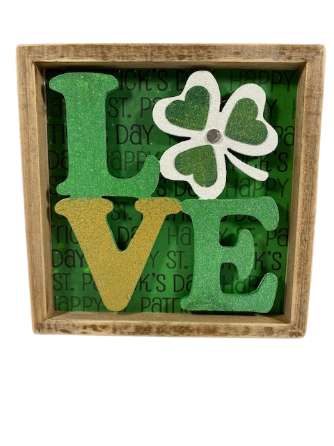 AGD St Patrick's Decor - Love Shamrock Clover Tiered Tray Inset Sign