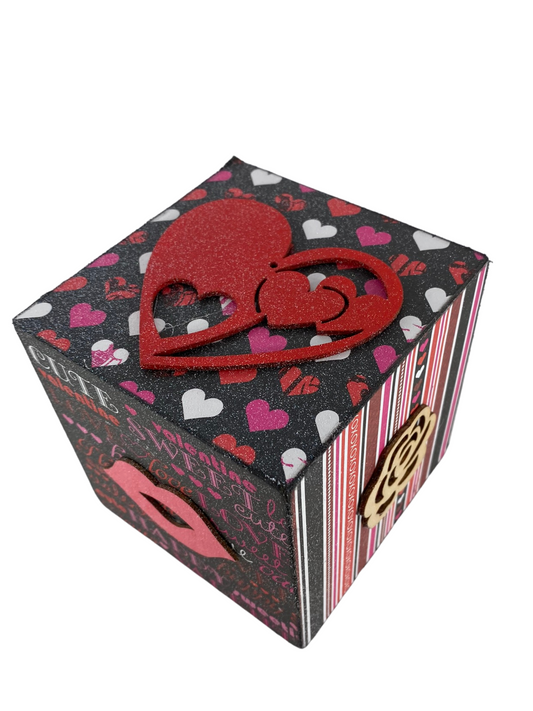 AGD Valentines Decor - Pink White Black Red Love Heart Icons Wood Block