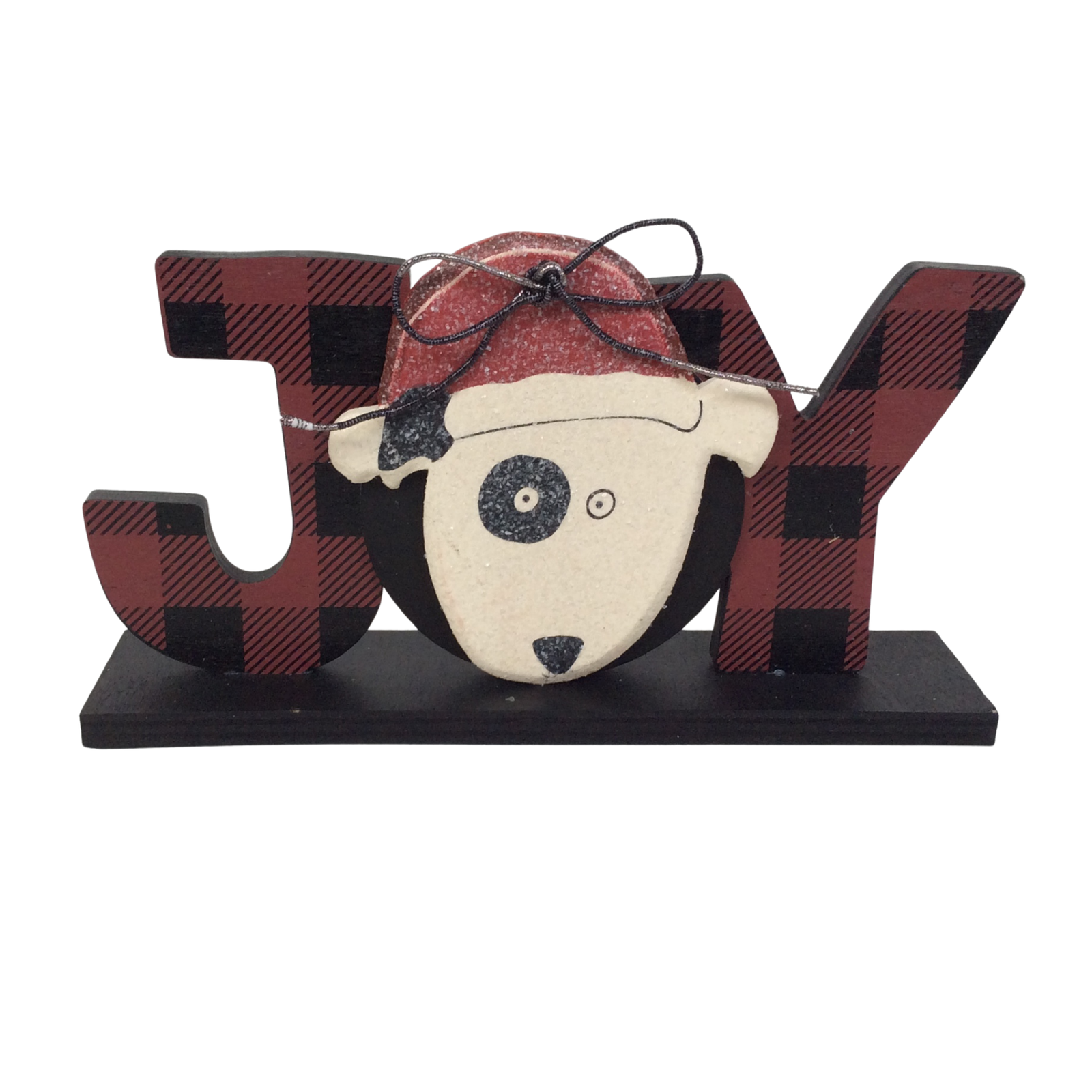 AGD Christmas Decor - Buffalo Check Plaid Joy Dog Tabletop Sign