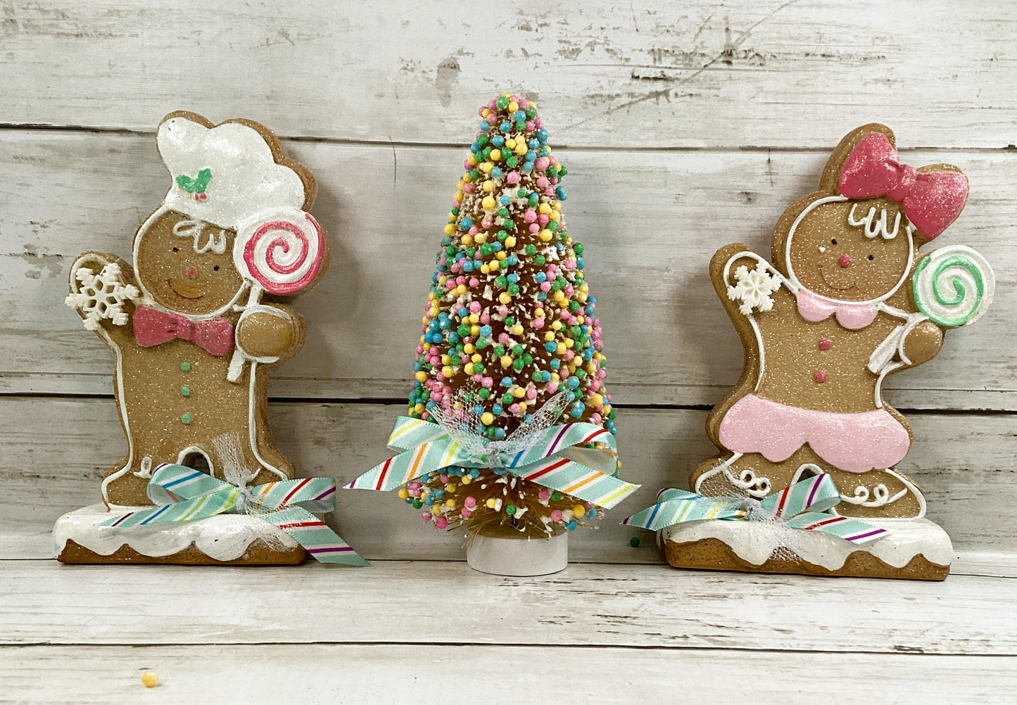AGD Christmas Decor - Pastel Gingerbread Boy Girl Candy Bottlebrush Tree
