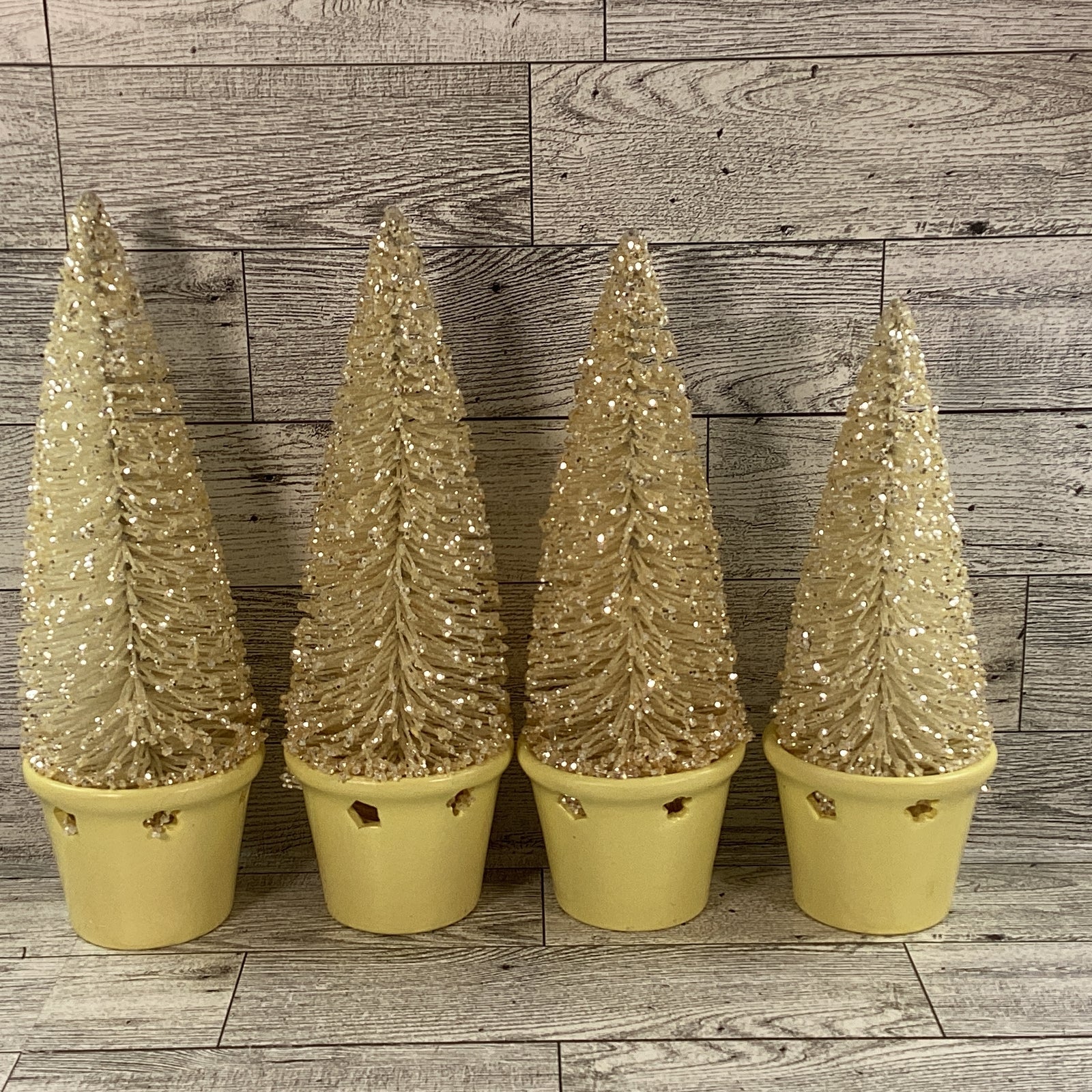 AGD Easter Decor -  Yellow Pastel Spring Sisal Bottlebrush Trees 4pc Set