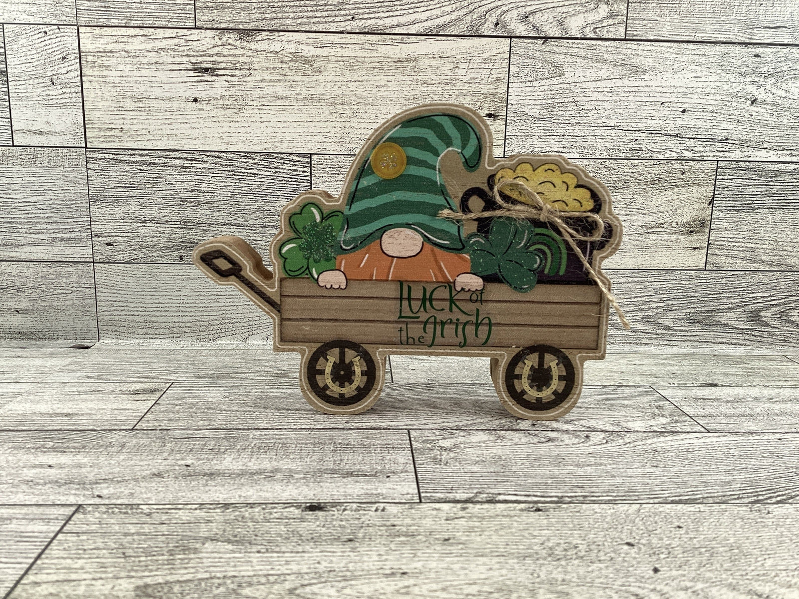AGD St Patrick's Decor - Lucky Irish Gnome Chunky Wagon Inset Sign 2pc Set