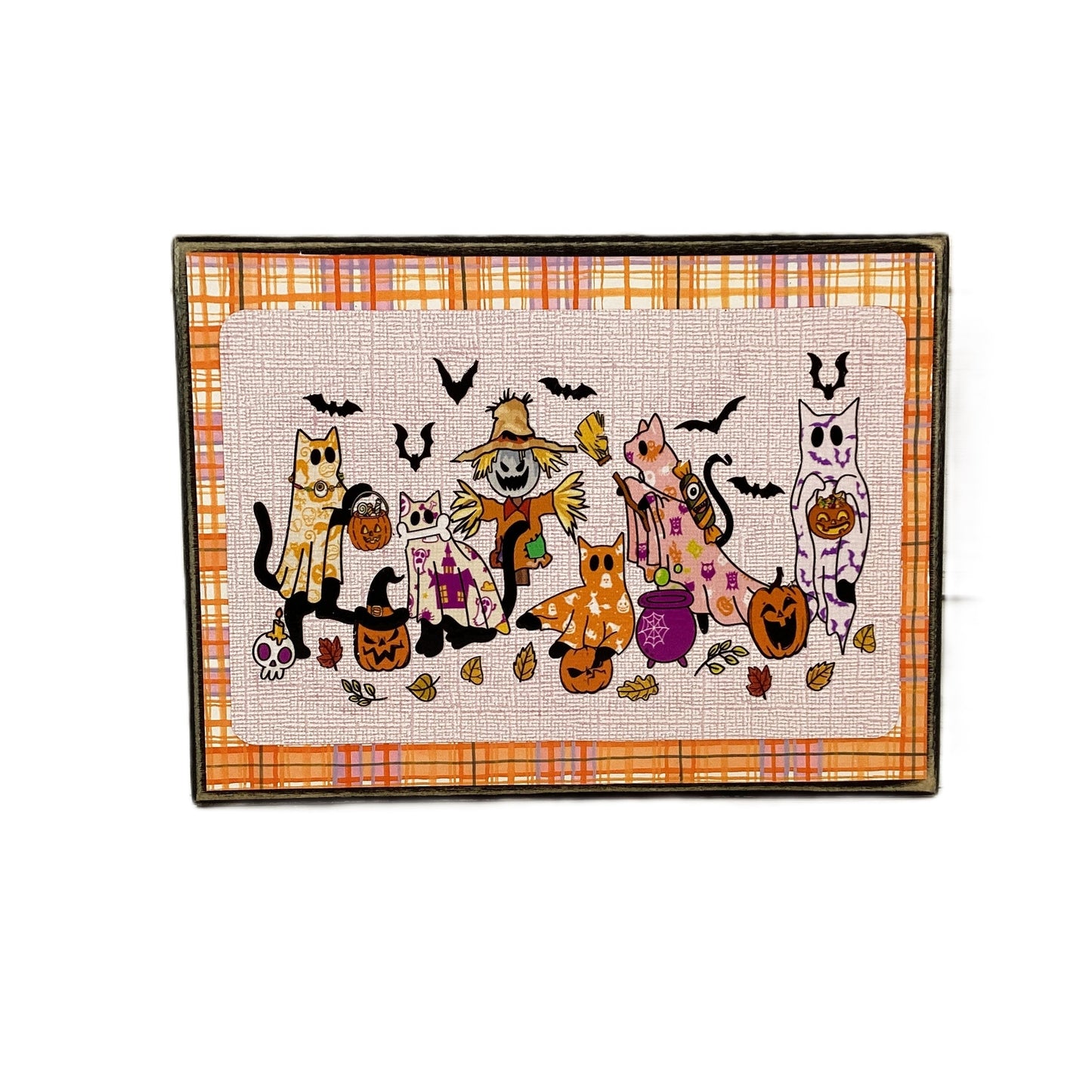 AGD  Halloween Decor - Pastel Ghost Kitty Cats Box Sign