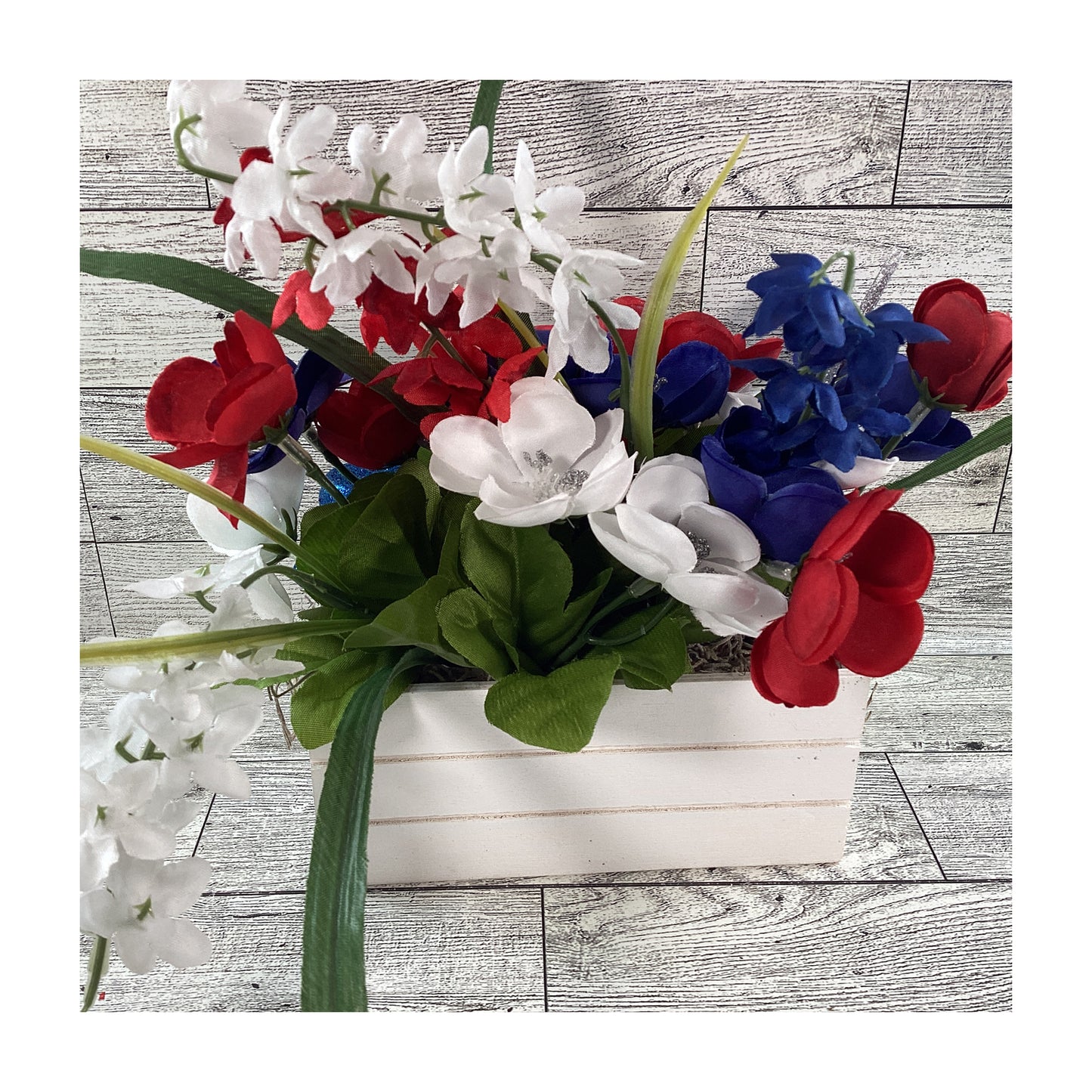 AGD Patriotic Decor - American Flag Floral Wood Crate Floral Display