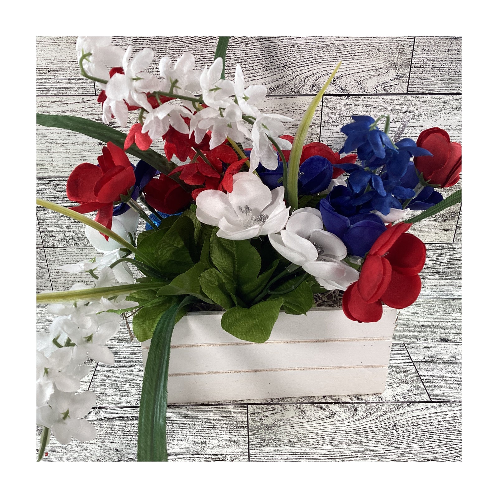 AGD Patriotic Decor - American Flag Floral Wood Crate Floral Display