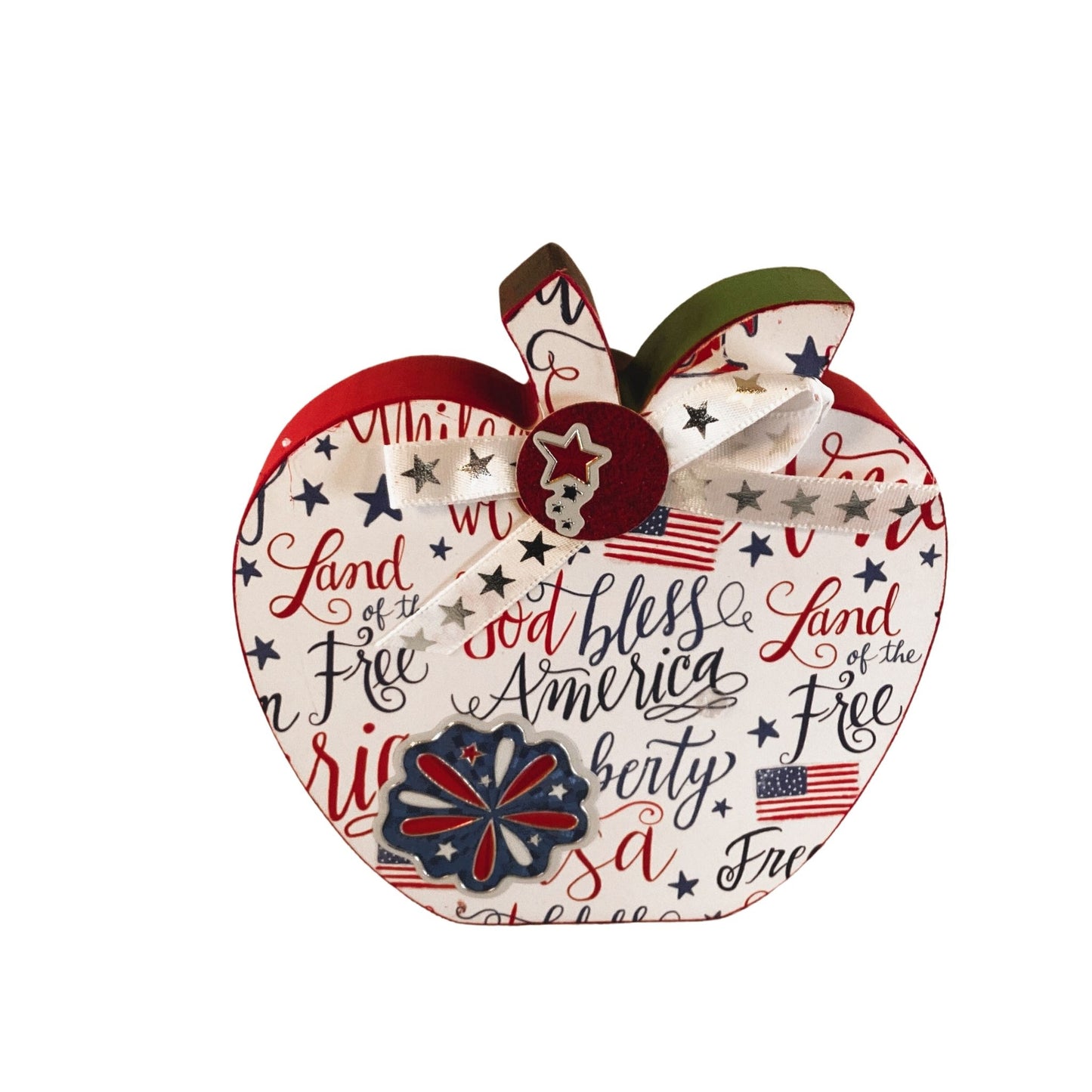 AGD Patriotic Decor - July 4th Red White Blue Chunky Wood Apple Sitter