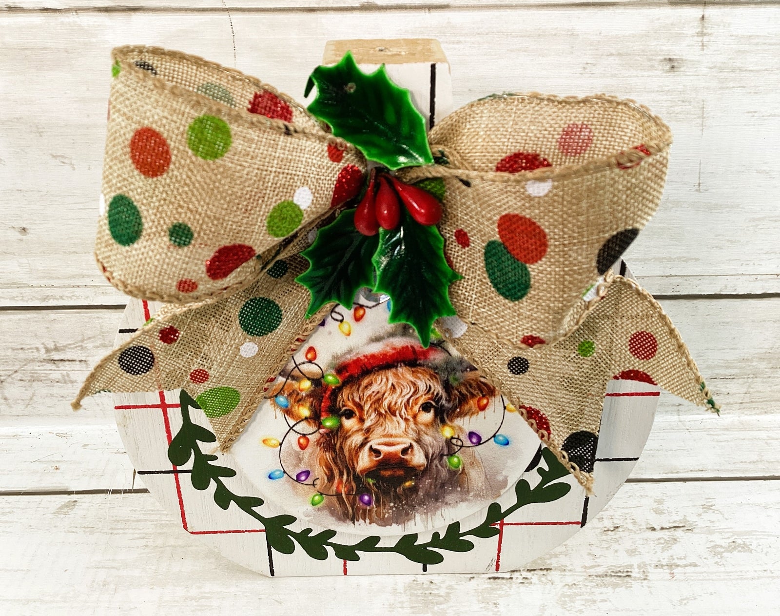 AGD Christmas Decor - Highland Cow Wood Chunky Wood Bulb Sitter