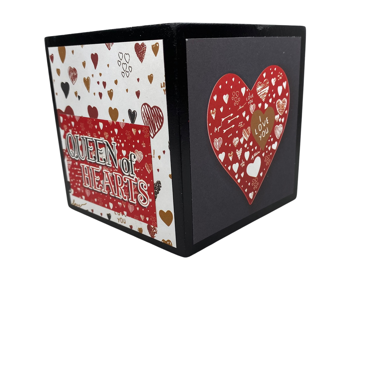 AGD Valentines Decor - I Love You Queen of Hearts Wood Cube Block