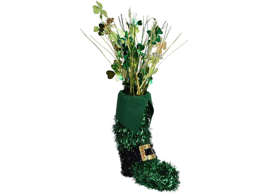 DT Saint Patrick's Supply - Small Green Tinsel Leprechaun Boot Display 4pc Set