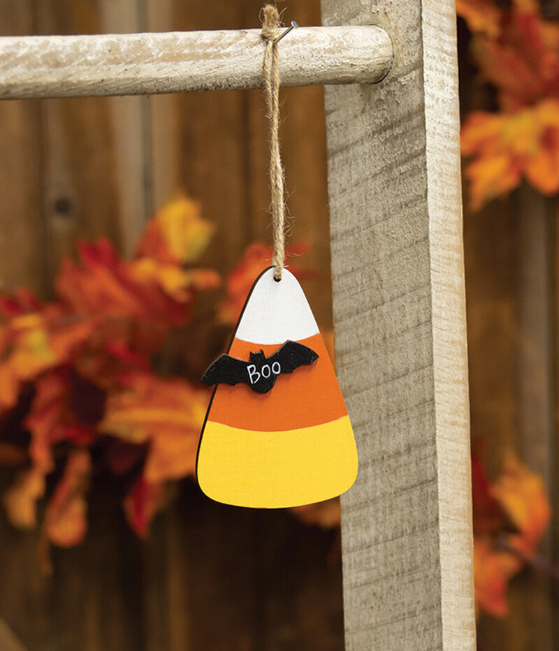 CWI Halloween Decor - Small Prim Candy Corn Boo Bat Ornament