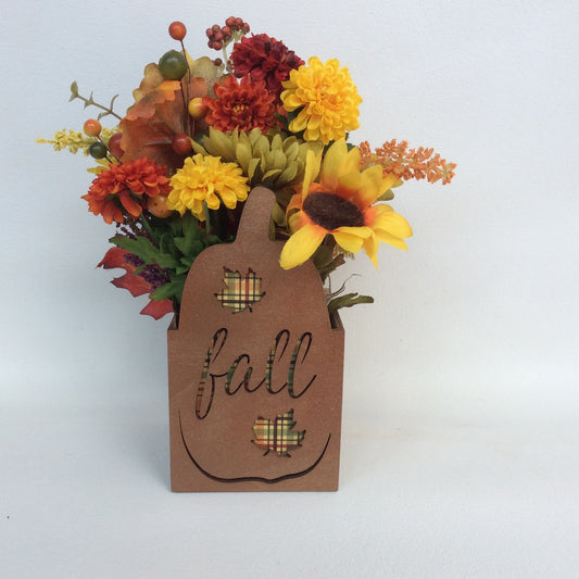 AGD Fall Decor - Harvest Plaid Small Wood Floral Flower Display
