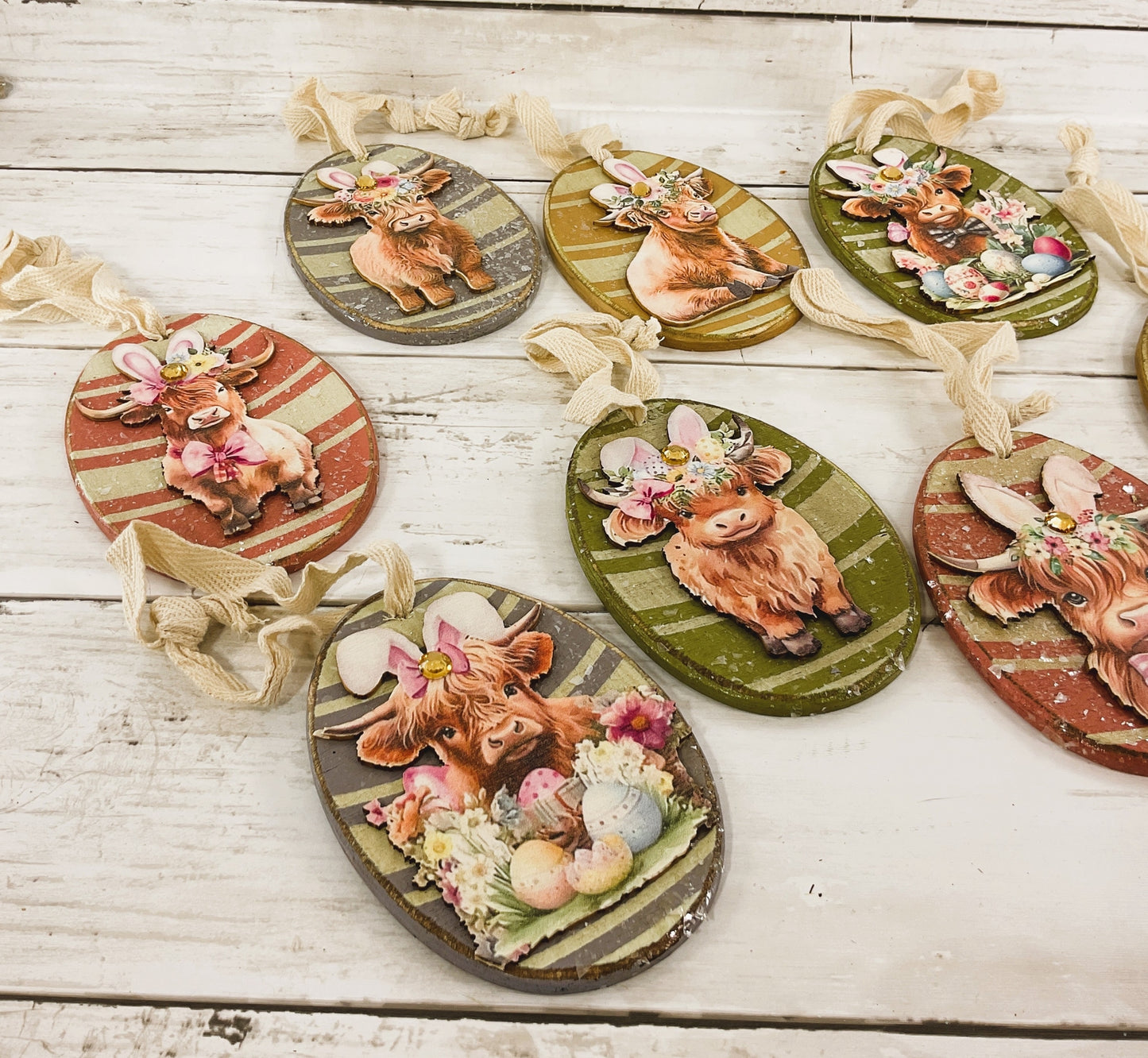 AGD Easter Spring Decor - Pastel Highland Cow Ornaments 8pc Set