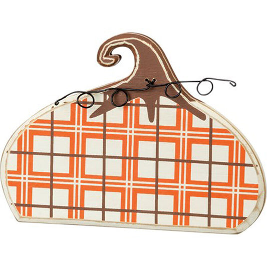 PBK Fall Decor - Sm Chunky Wood Give Plaid Prim Pumpkin