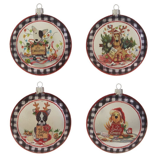 Raz Imports Christmas Decor - Glass Dog Puppy Ornaments 4pc Set