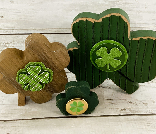AGD St Patrick Decor - Embellished Shamrock Clovers 3pc Set