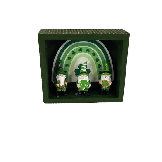 AGD St Patrick Decor - Resin Leprechaun Gnomes Shadow Box Sitter