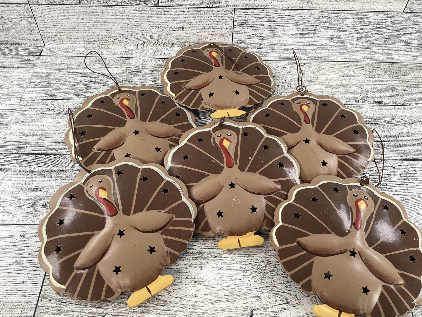 FD Fall Craft Supply - Metal Turkey  Sign Ornament 6pc Set