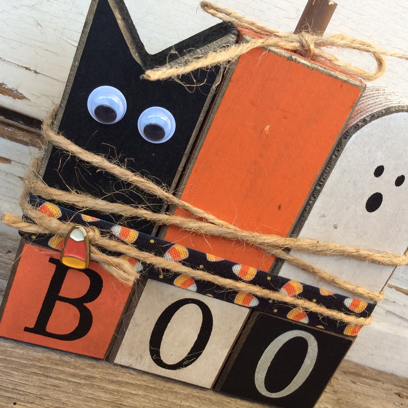 AGD Halloween Decor - Prim Cat Ghost Pumpkin Boo Blocks