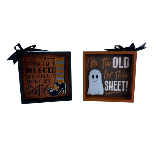 AGD Halloween  Decor - Ghost Witch Tiered Tray Signs 2pc Set