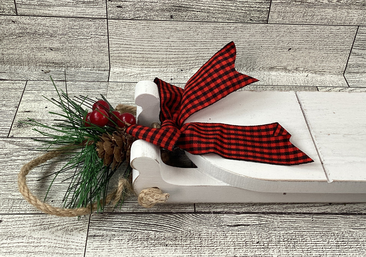 AGD Christmas Decor - Dog Pajamas Plaid Wood Tree Sled Display 6pc