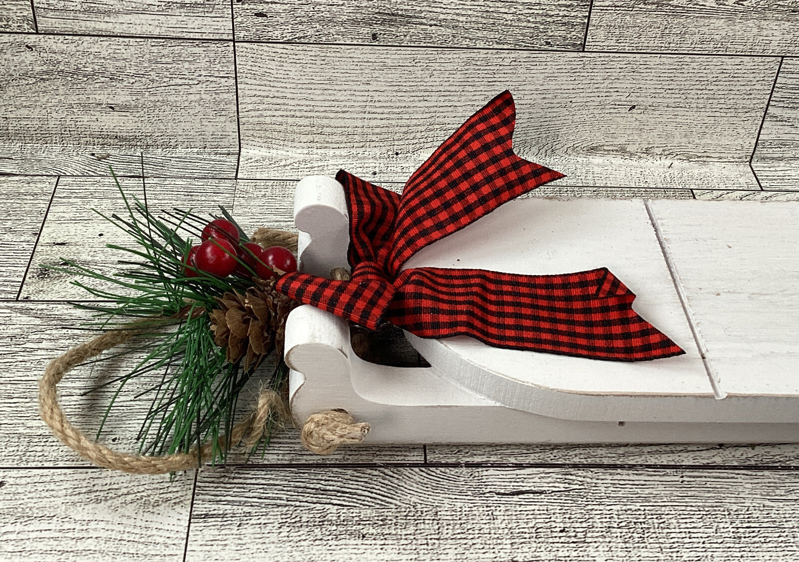 AGD Christmas Decor - Dog Pajamas Plaid Wood Tree Sled Display 6pc