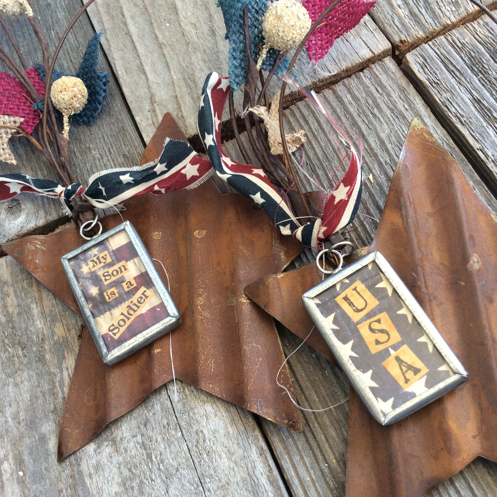 AGD Patriotic Decor - Son Soldier Rusty Star Ornament 2pc.