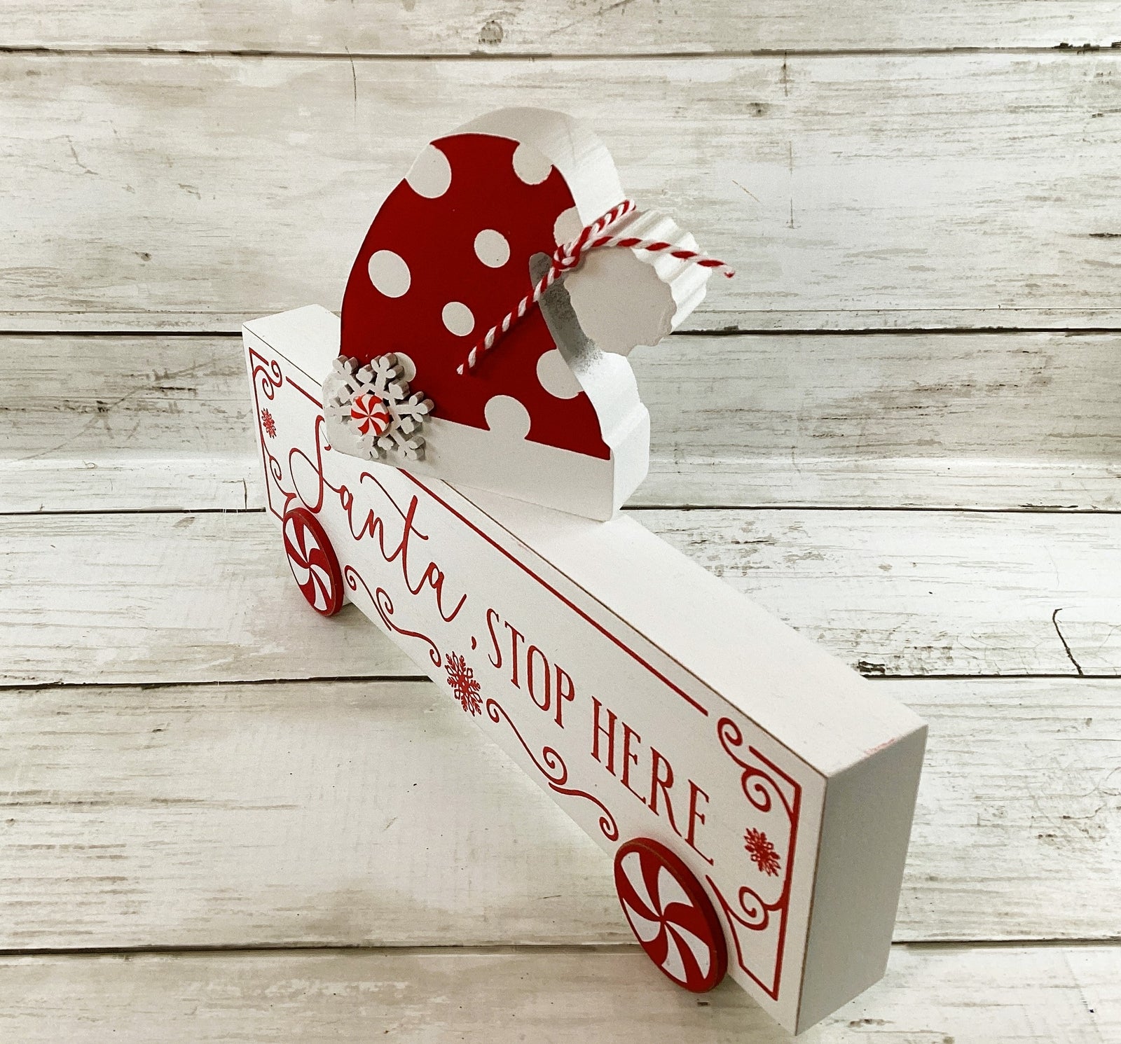 AGD Christmas Decor - Red White Candy Santa Hat  Stop Here Signs 2pc