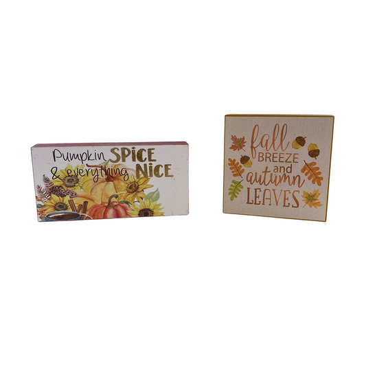 AGD Fall Decor - Pumpkin Spice Fall Breeze Reversible Block Signs 2pc Set