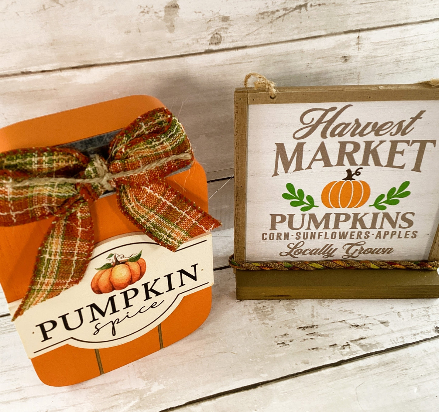 AGD Fall Decor - Chunky Wood Pumpkin Spice Jar Market Sign 2pc Set