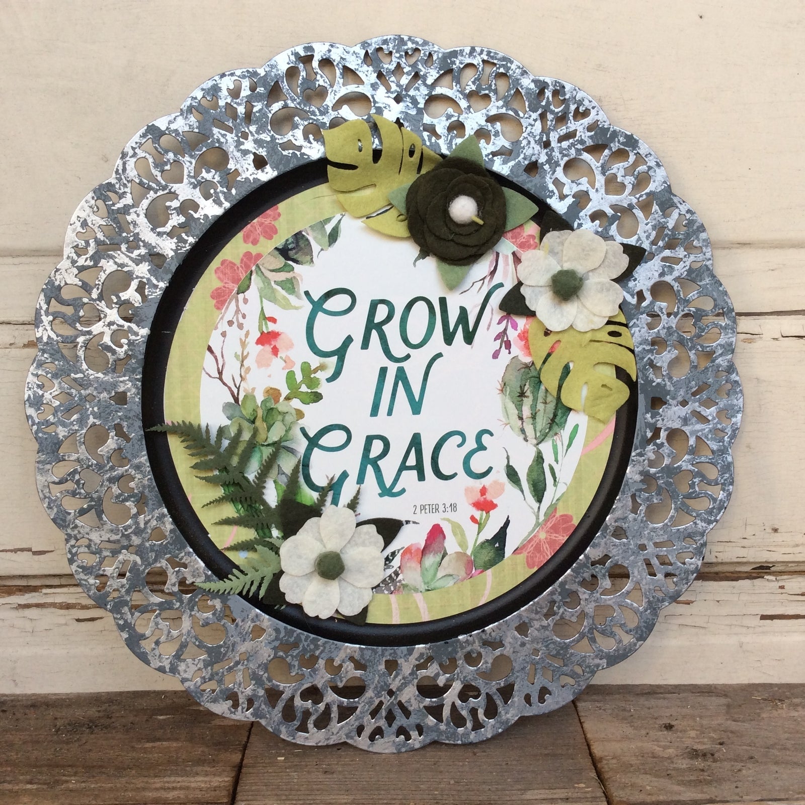 AGD Home Decor - Grow In Grace Greenery Metal Charger Plate