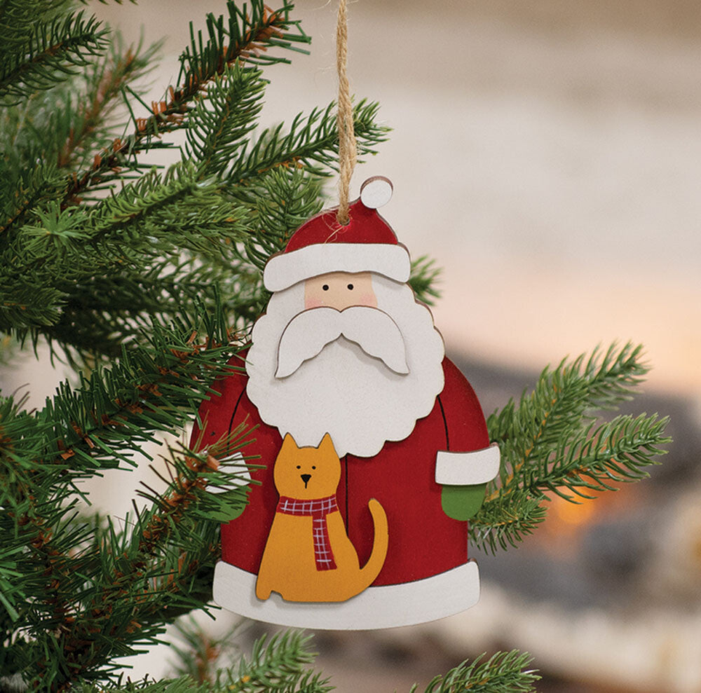 CWI Christmas Decor - Santa Claus with Kitty Cat Pet 3-D Ornament