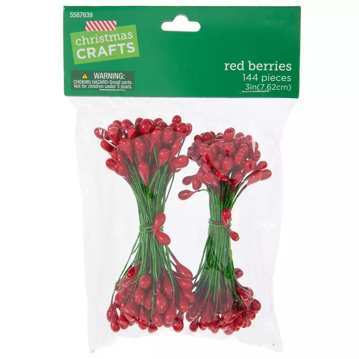 HL Christmas Supplies Craft  - Small Red Berry Stems 144pc