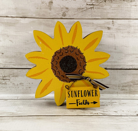 AGD Fall Decor - Chunky Wood Sunflower Field Sitter