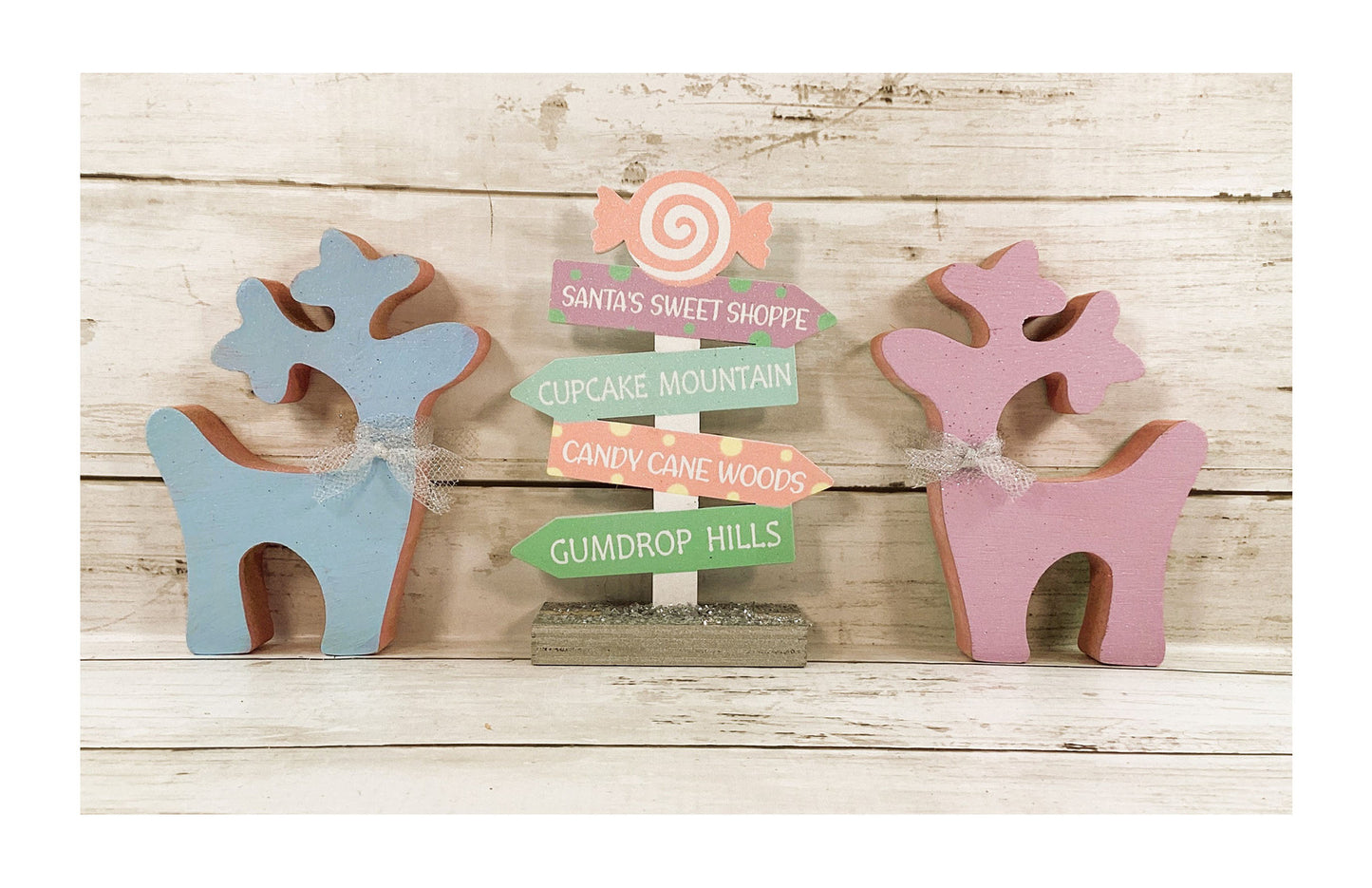 AGD Christmas Decor - Pastel Reversible Reindeer Directional Sign 3pc Set