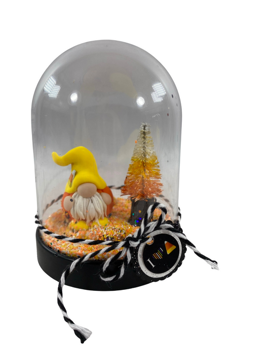AGD Halloween Decor - Candy Corn Clay Gnome Plastic Cloche Small Dome