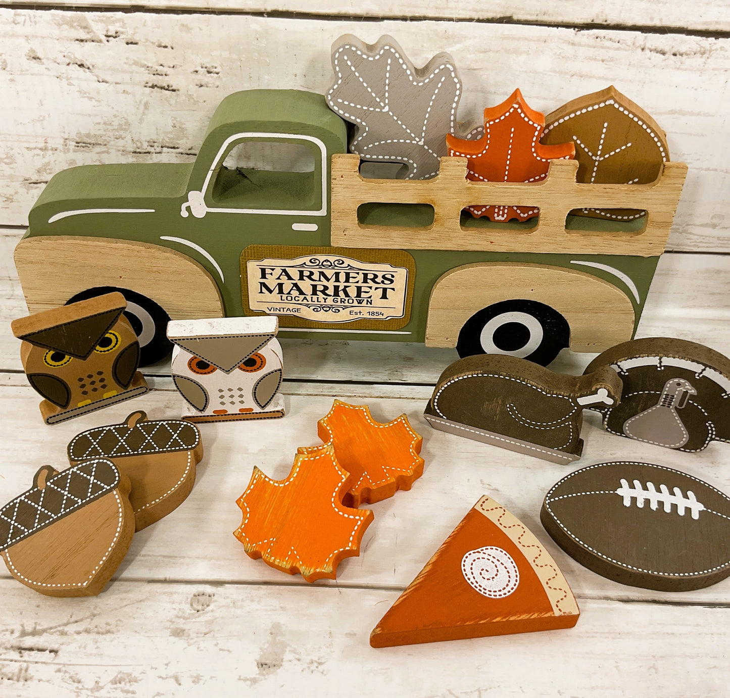 AGD  Fall Decor - Farmers Market Stand Multi Seasons Chunky Wood Truck