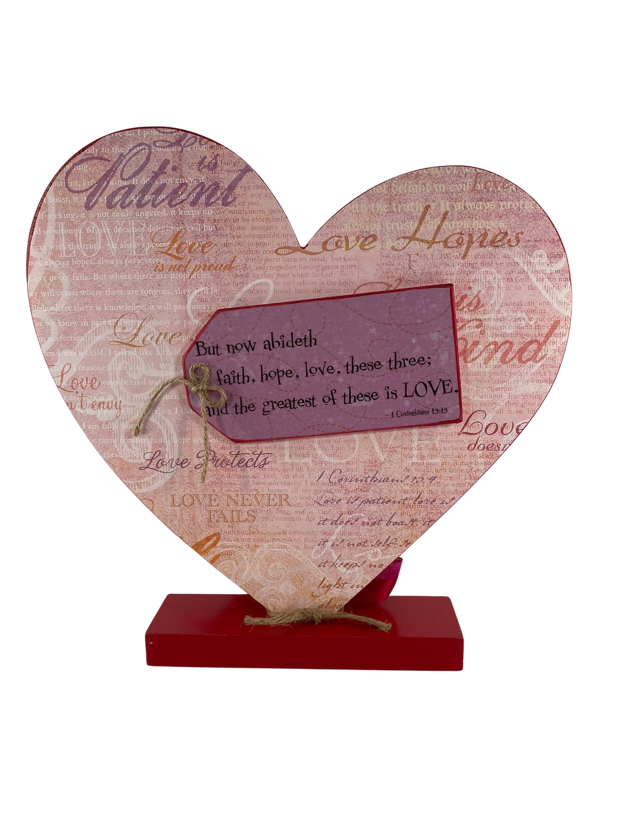 AGD Valentines Decor - 1st Corinthians Faith Hope Love Reversible Wood Heart