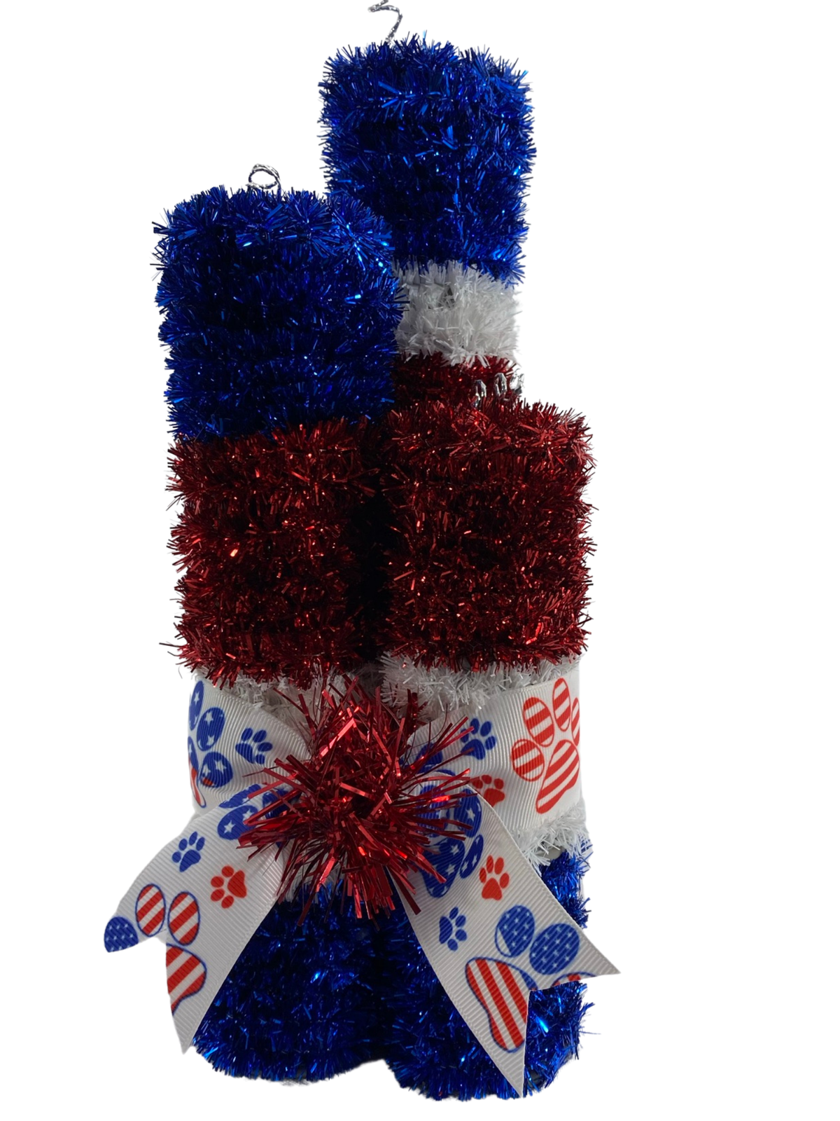 AGD Patriotic Decor -  July 4th Tinsel Dog and Firecracker Display 2pc