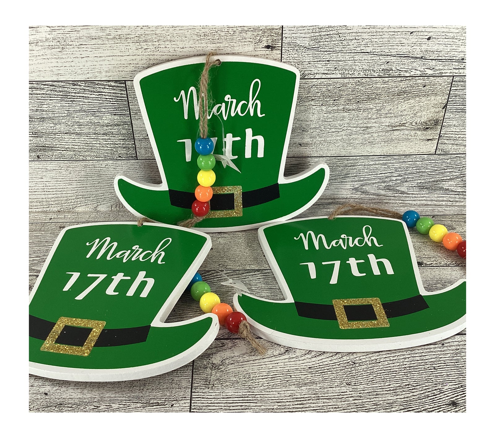 HL St Patrick's Craft Supplies - Wood March 17th Tophat Ornament 3pc Set